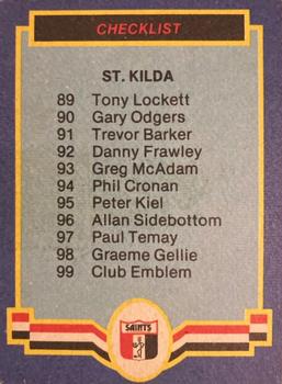 1986 Scanlens VFL #99 St. Kilda Saints Back
